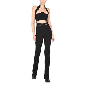 ANDREADAMO Ribbed Knit Corset Top and Flare Pants Set Women BLACK Sweaters &